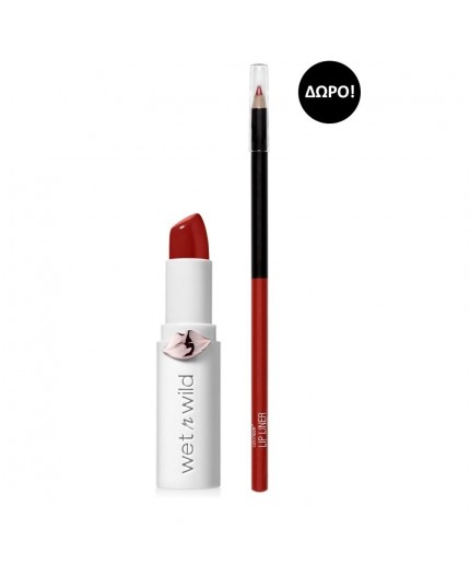 Wet n Wild Mega Last Shine Lipstick 1435E Fire Fighting + Color Icon Lipliner Pencil E717 Berry Red