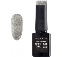 Elixir Semigel Ημιμόμινο Βερνίκι 561 Glitter Silver 5ml