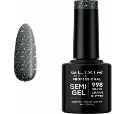 Elixir Semigel Ημιμόμινο Βερνίκι 998 Silver Charm Glitter 8ml
