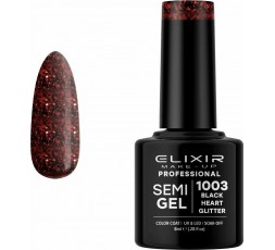 Elixir Semigel Ημιμόμινο Βερνίκι 1003 Black Heart Glitter 8ml
