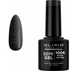 Elixir Semigel Ημιμόμινο Βερνίκι 1004 Black Glitter 8ml